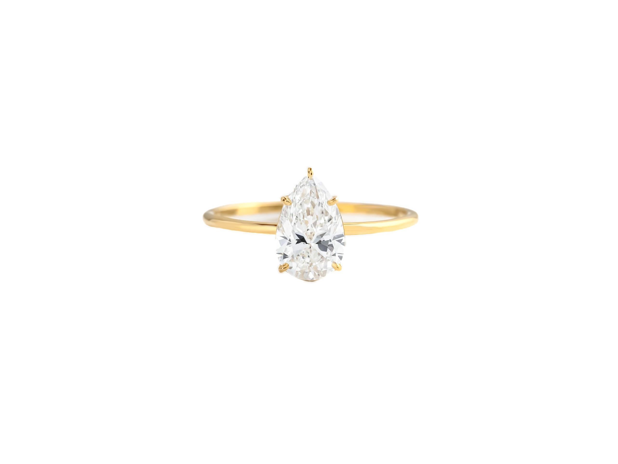 For Sale:  Pear moissanite solitaire 14k gold ring 3