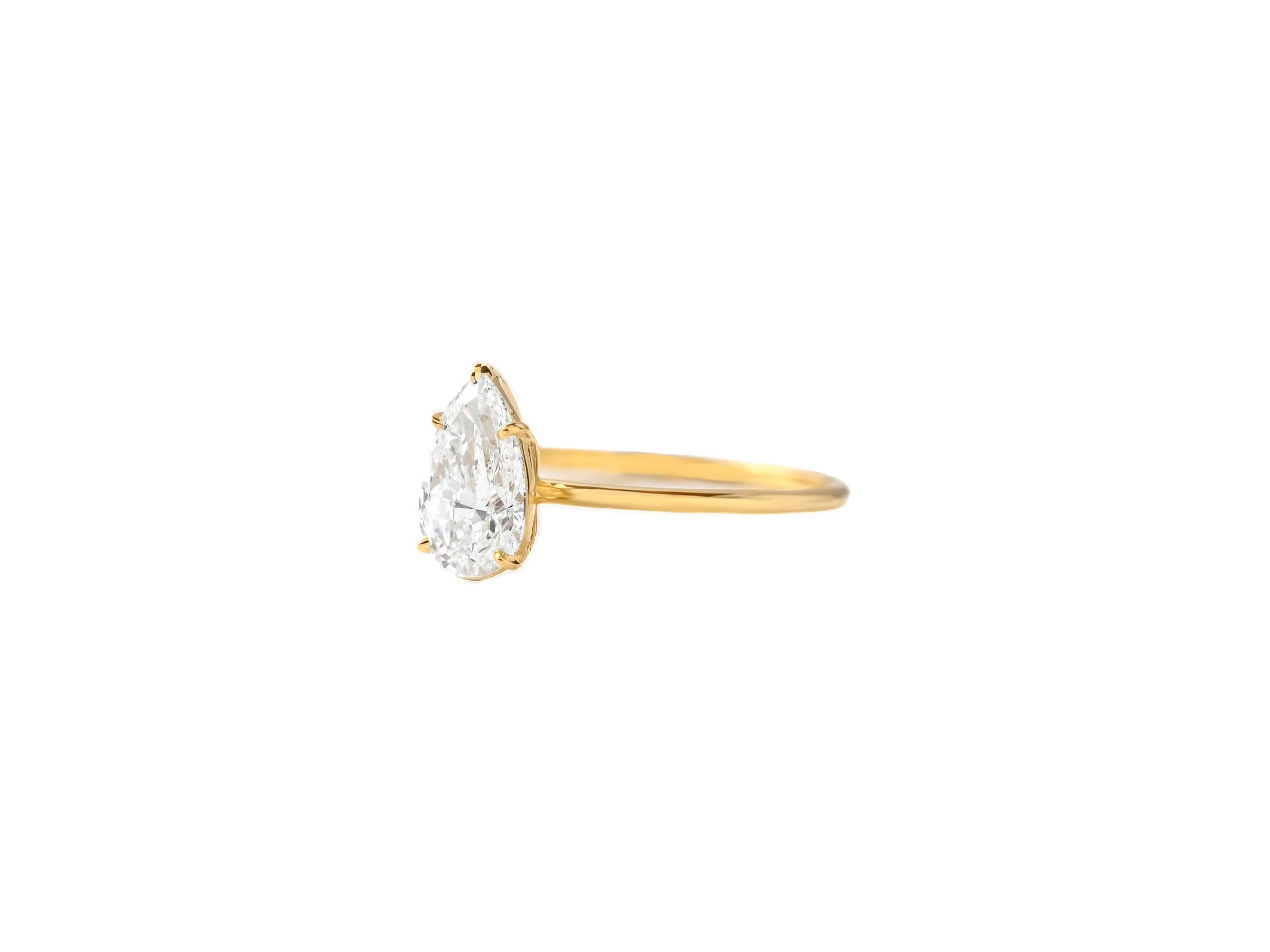Pear Cut Pear moissanite solitaire 14k gold ring For Sale