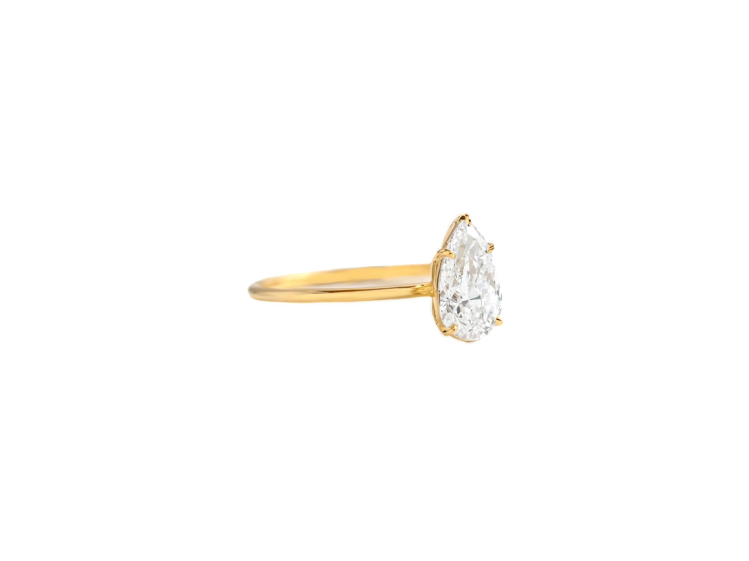 For Sale:  Pear moissanite solitaire 14k gold ring 5
