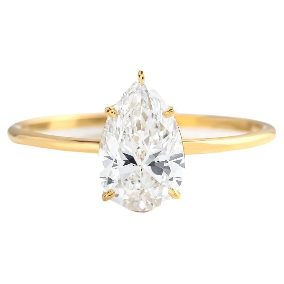 Pear moissanite solitaire 14k gold ring For Sale