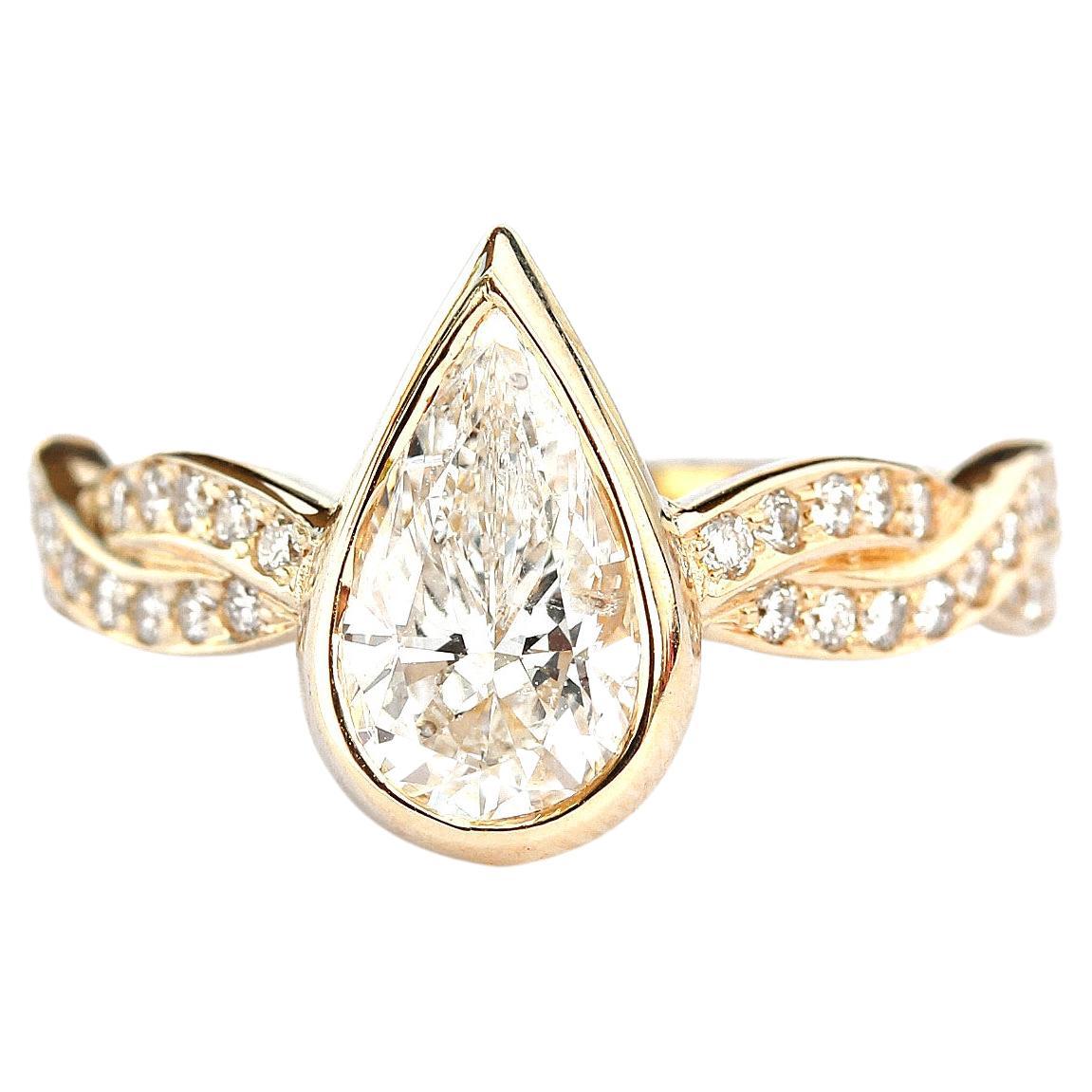 Pear Moissanite Unique Bezel Diamond Twist Band Engagement Ring "Dragonfly Zeus" For Sale