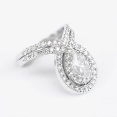Pear Moissanite Unique Diamond Halo Engagement Two Rings set "Double Bliss"