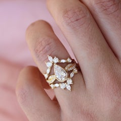 Pear Moissanite Unique Engagement Ring with Diamond Ring Guard - Dragonfly Zeus