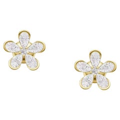 Orecchini a fiore con moissaniti a pera in oro 14k