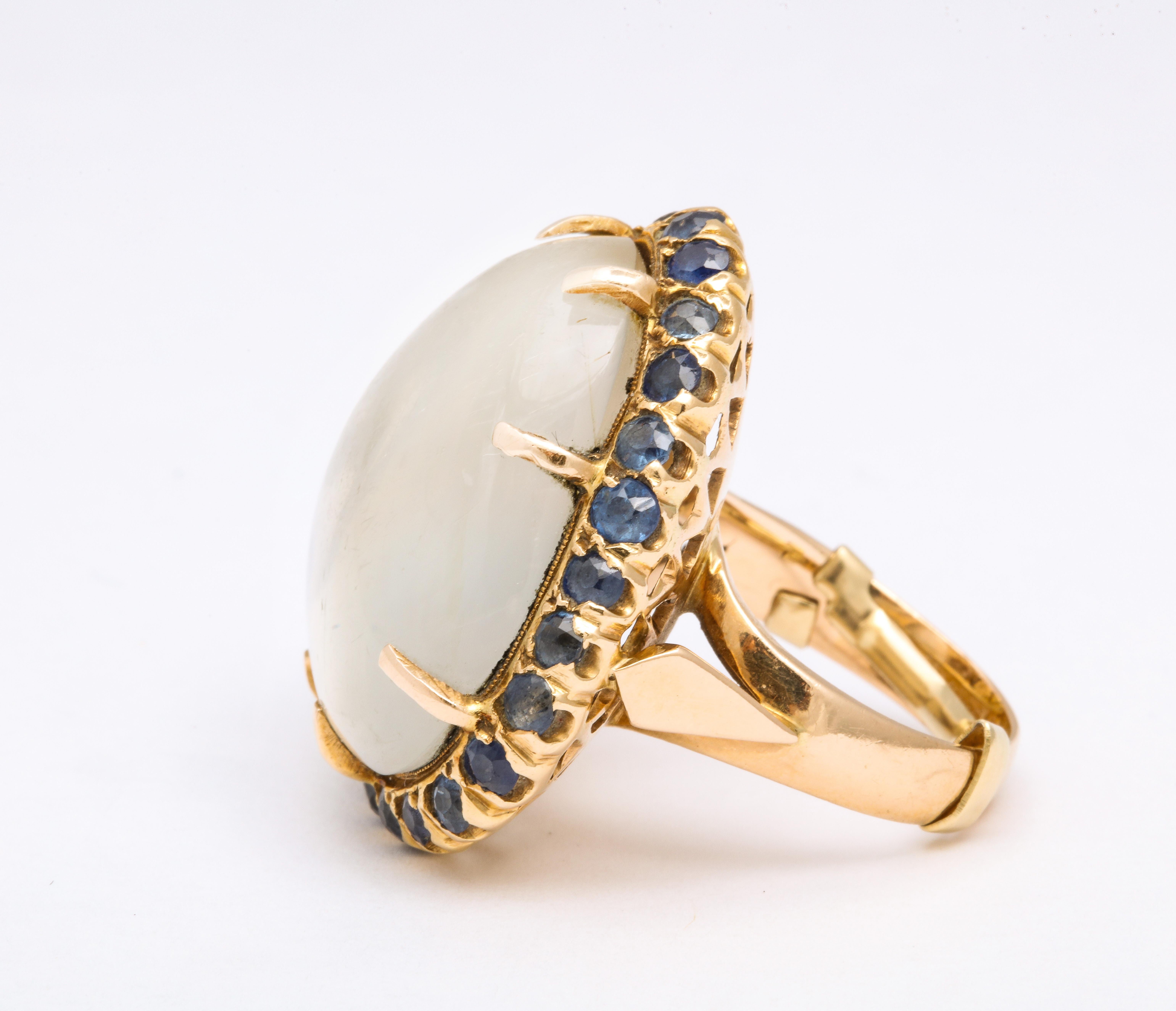 Retro Pear Moonstone Sapphire Yellow Gold Ring