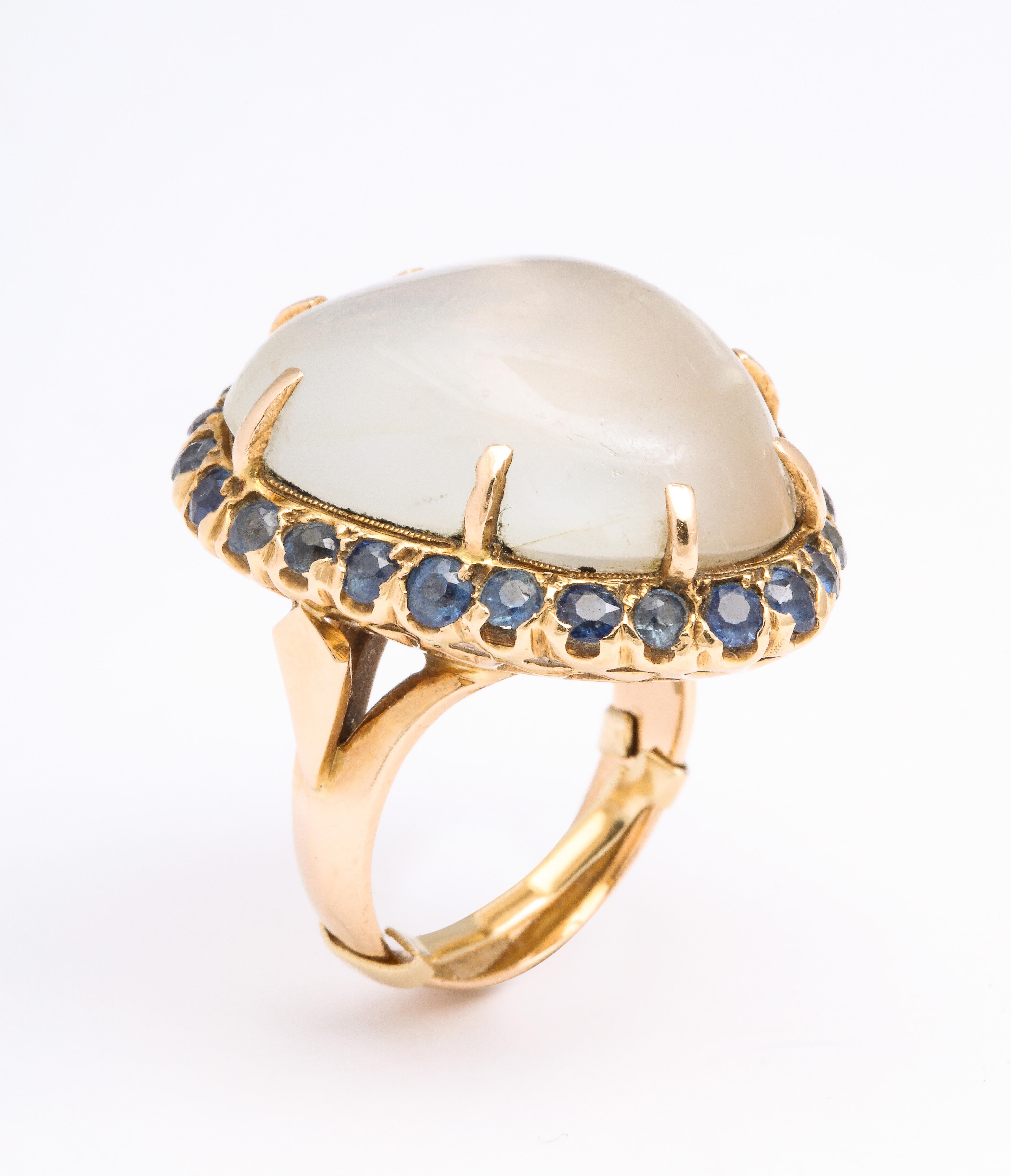 Women's or Men's Pear Moonstone Sapphire Yellow Gold Ring