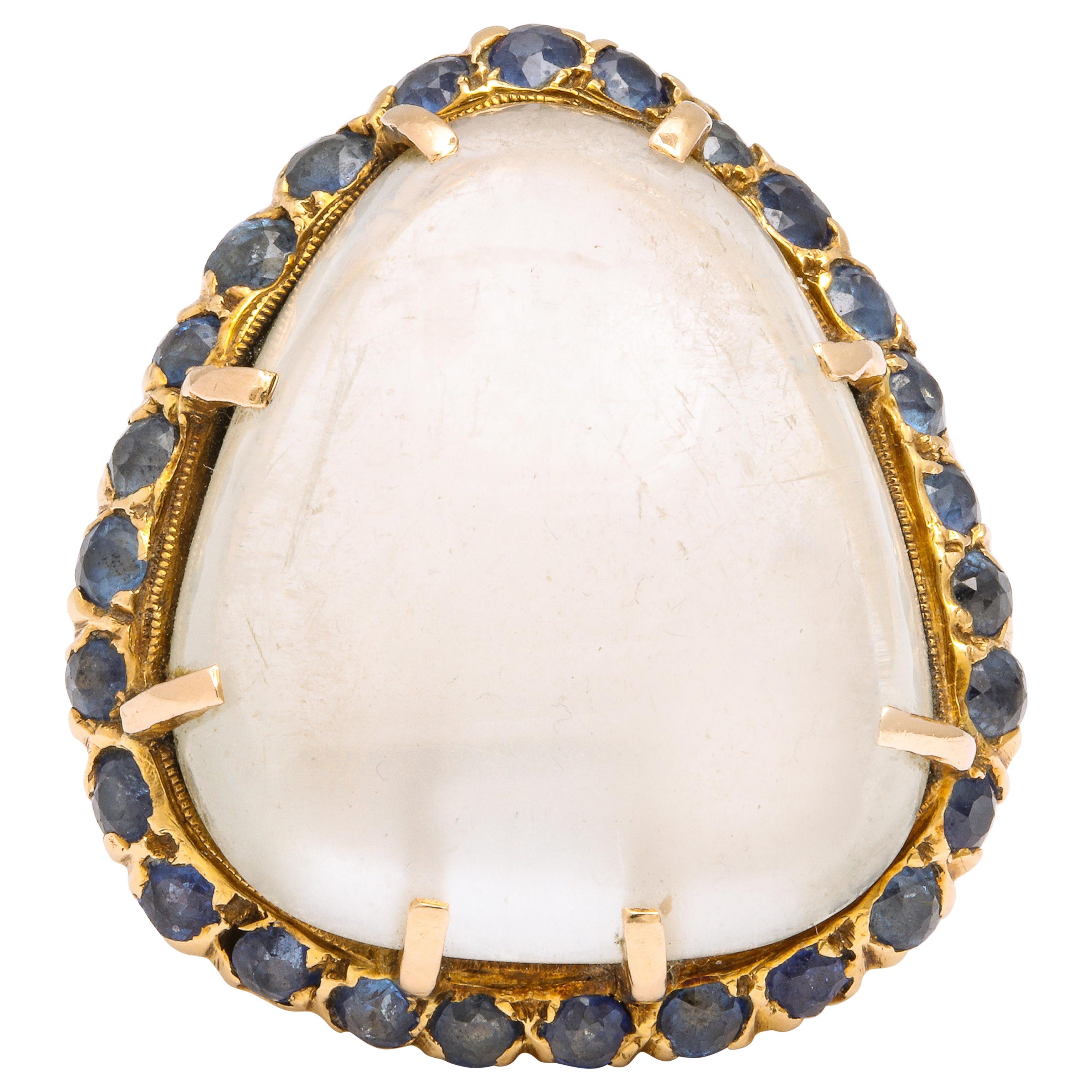 Pear Moonstone Sapphire Yellow Gold Ring
