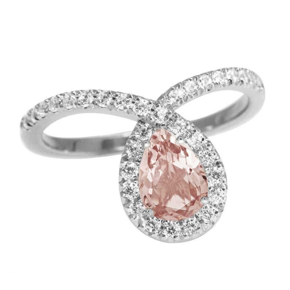 Pear Cut Pear Morganite & Diamond Halo Loop Unique and Delicate Engagement Ring Bliss For Sale