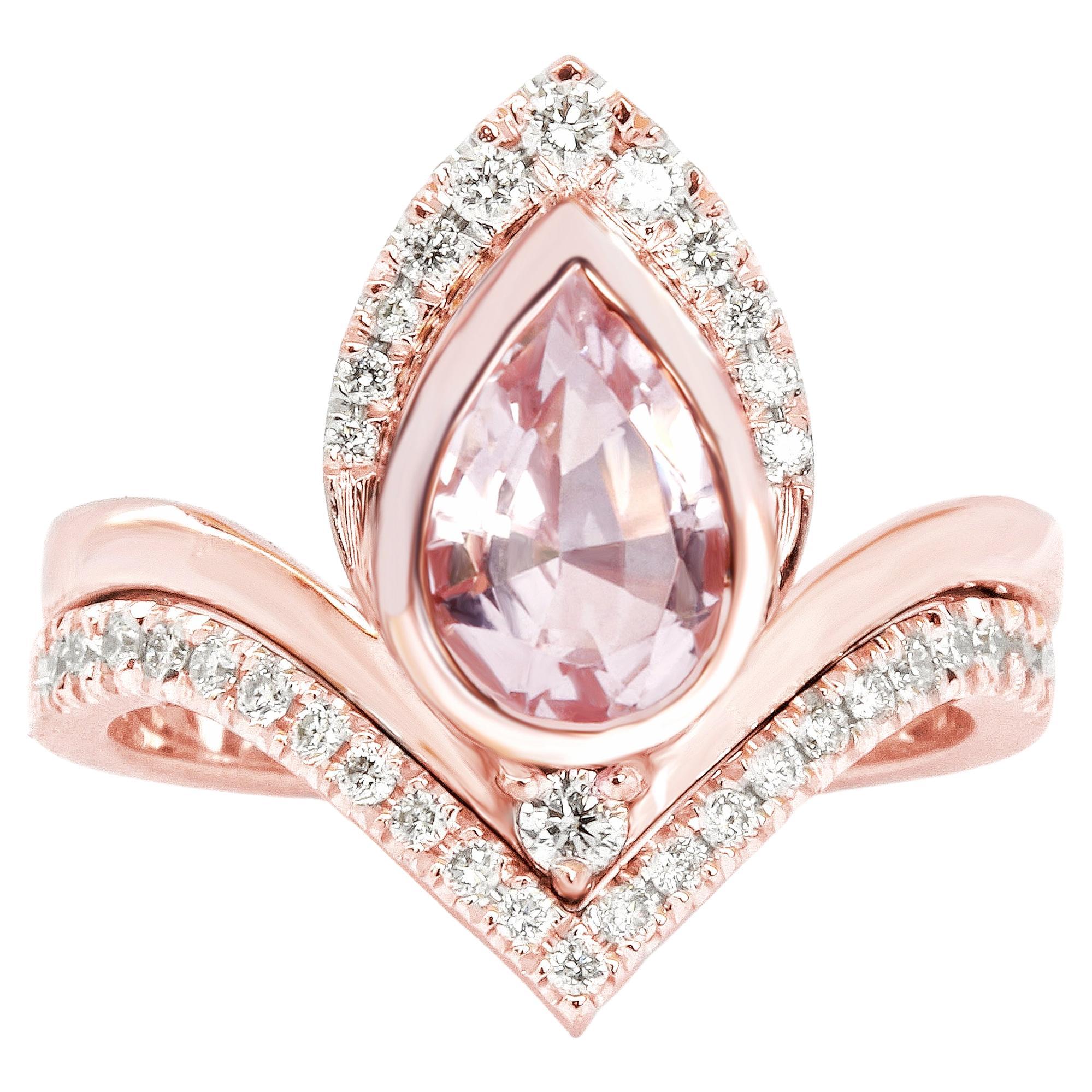 Pear Morganite & Diamonds Unique Engagement Ring Set - Atyasha V For Sale