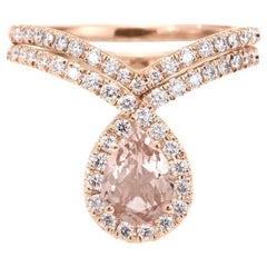 Morganite poire et diamants Unique Diamonds Wedding Rings Set "Bliss".