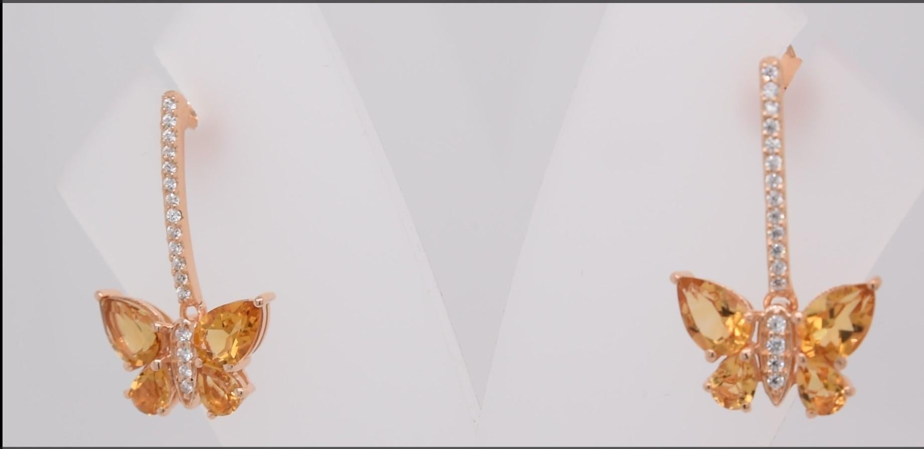 Birnenförmige Ohrringe aus natürlichem Citrin und CZ Roségold über Sterlingsilber im Zustand „Neu“ im Angebot in Fort Lee, NJ