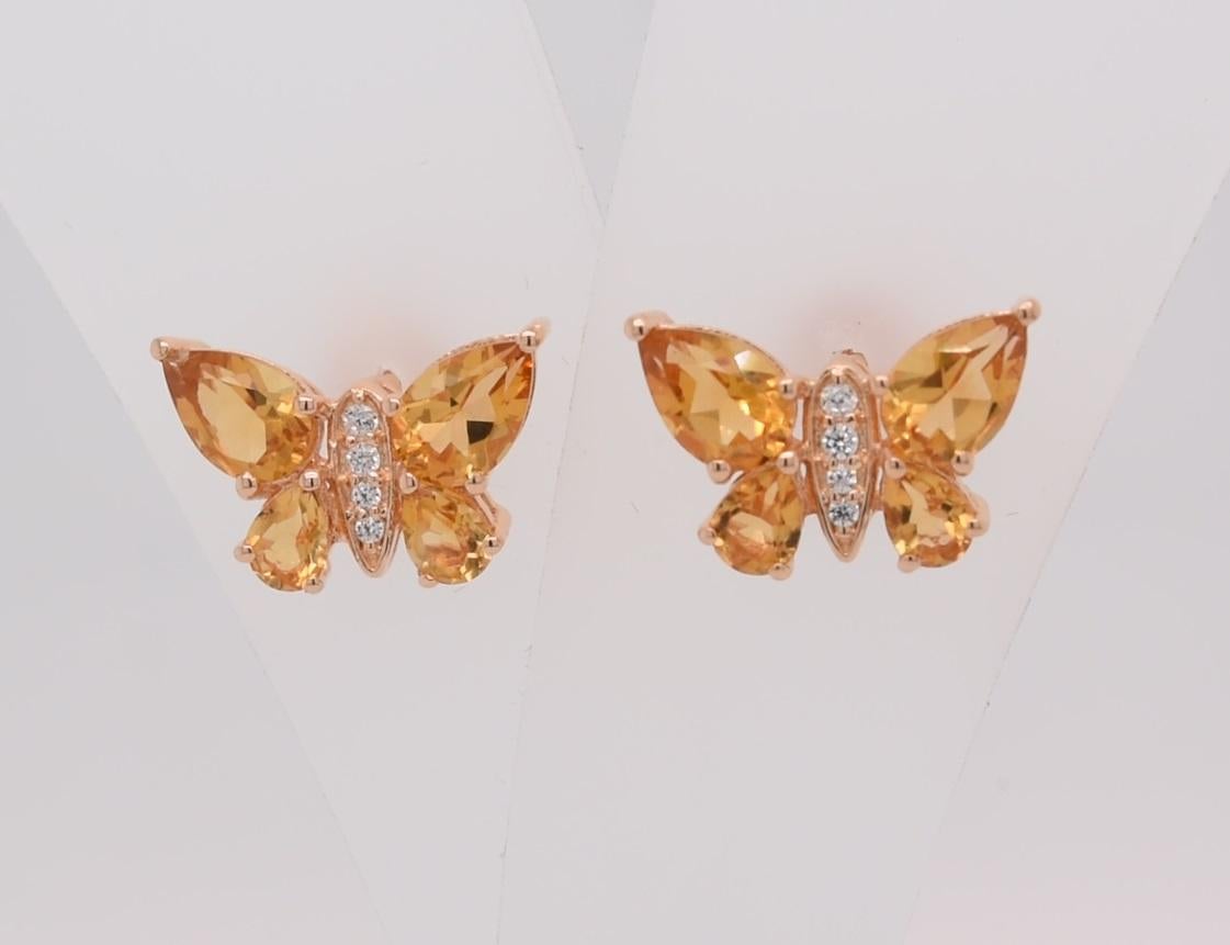 Pear  Natural Citrine And CZ Rose Gold Over Sterling Silver Earrings In New Condition For Sale In Fort Lee, NJ