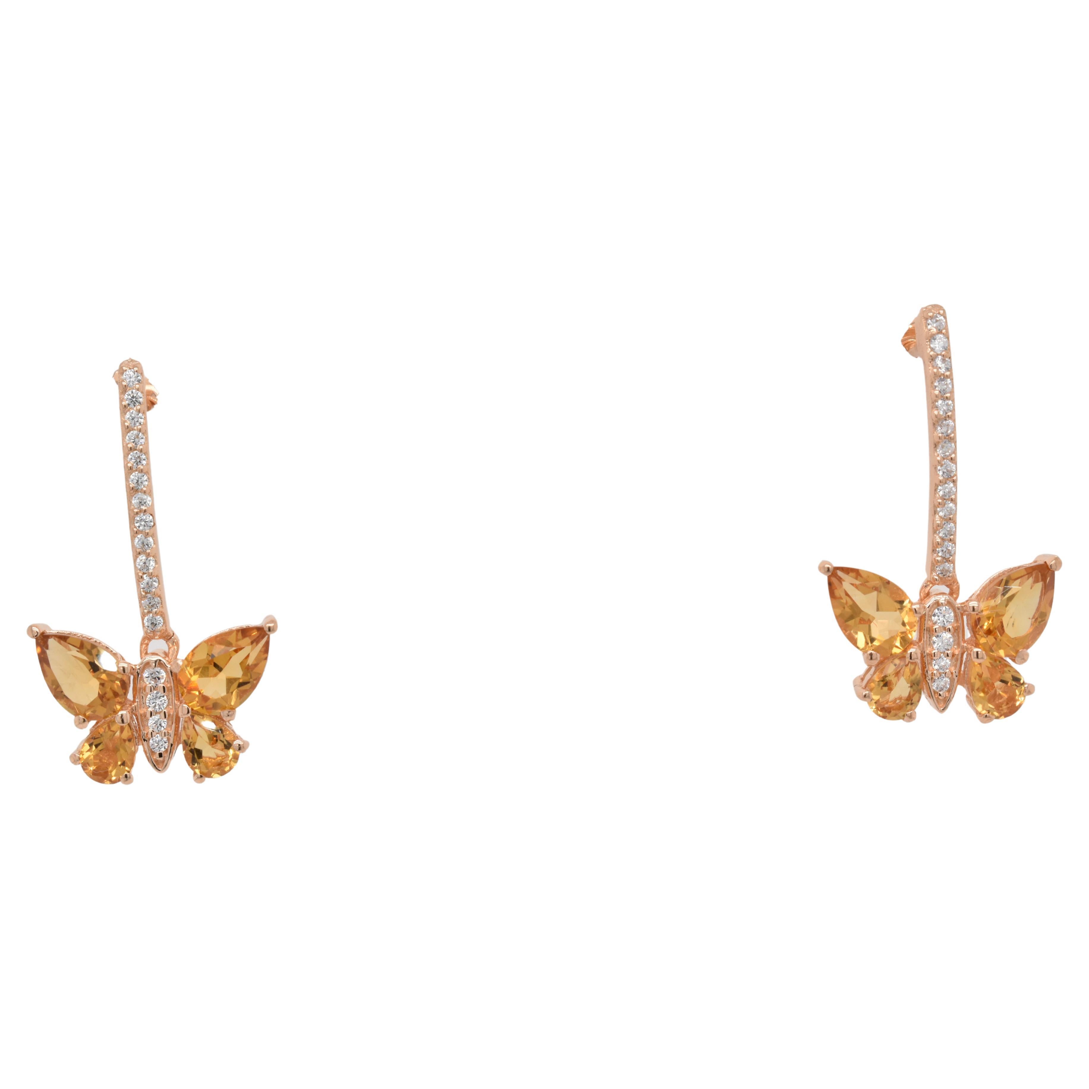 Boucles d'oreilles en or rose sur argent sterling avec citrine naturelle en forme de poire et CZ