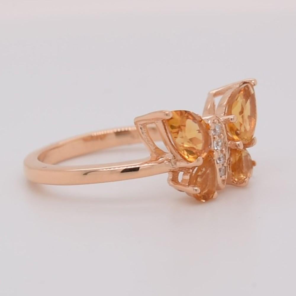 Pear Cut Pear Natural Citrine And CZ Rose Gold Over Sterling Silver Ring For Sale