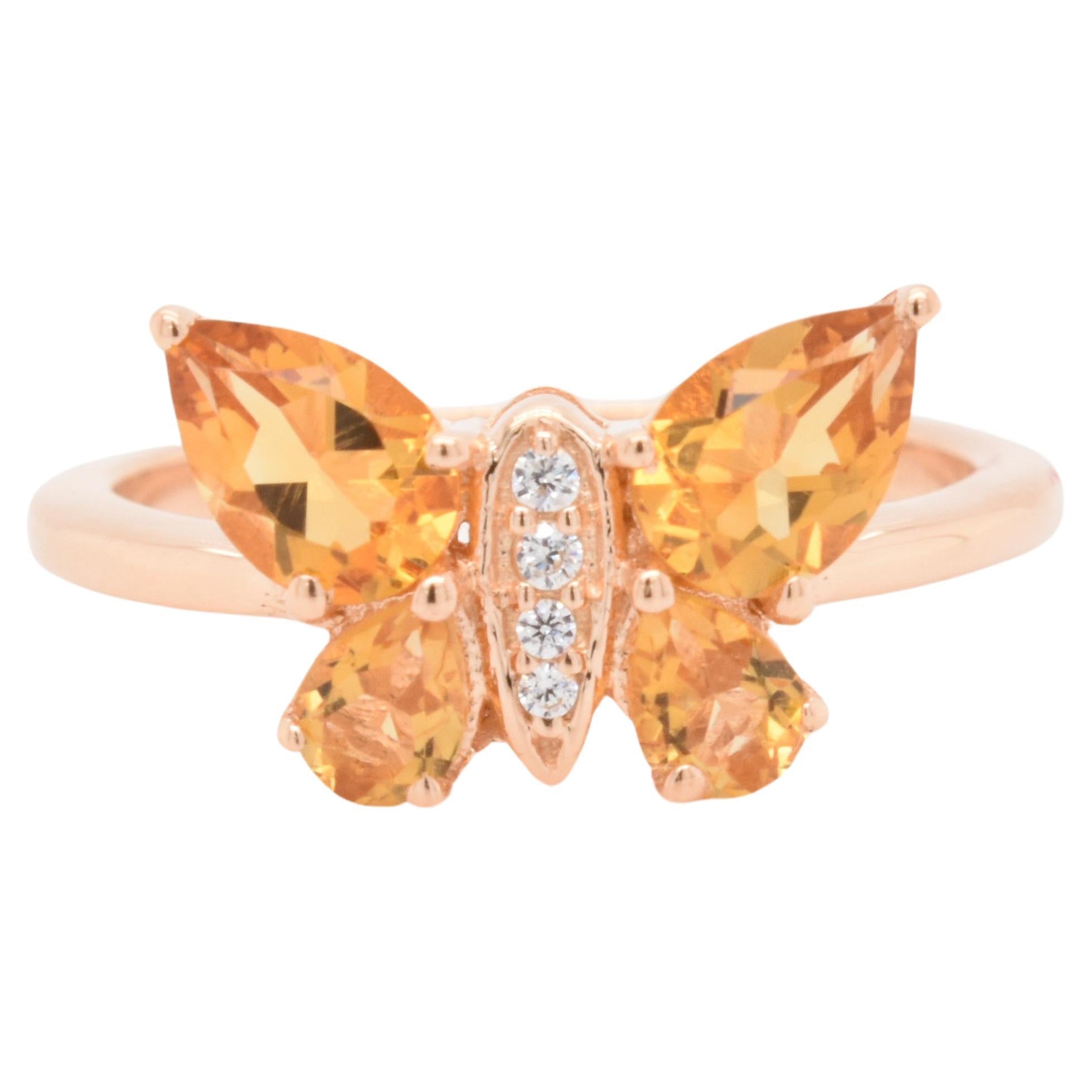 Pear Natural Citrine And CZ Rose Gold Over Sterling Silver Ring For Sale