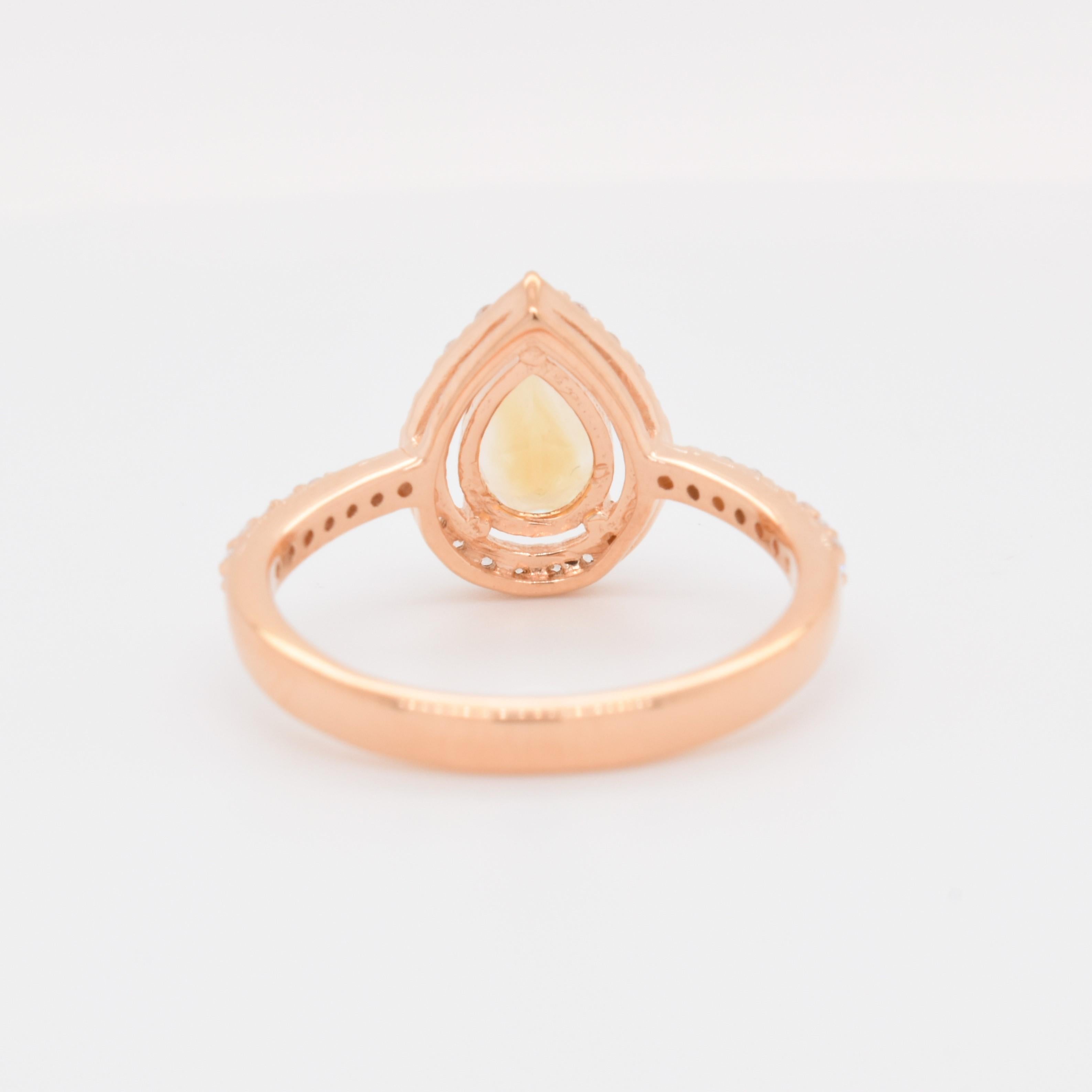 Pear Cut Pear Natural Citrine And CZ Rose Gold over Sterling Silver Ring For Sale