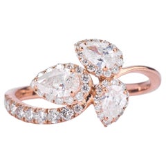 Pear Natural Diamond Cluster Halo Bypass Ring in 14k Solid Gold (Certified)