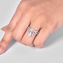 1.23 Carat Pear Solitaire Natural Diamond Floral Crossover Ring, 14k White Gold