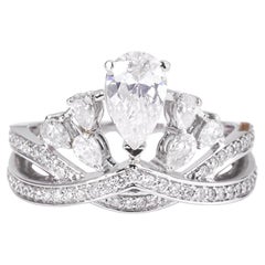 Pear Natural Diamond Cluster Solitaire Ring in 14K Solid Gold (Certified)