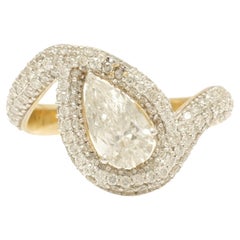 Pear Natural Diamond Halo Bypass Pave Ring in 14k Solid Gold (Certified)