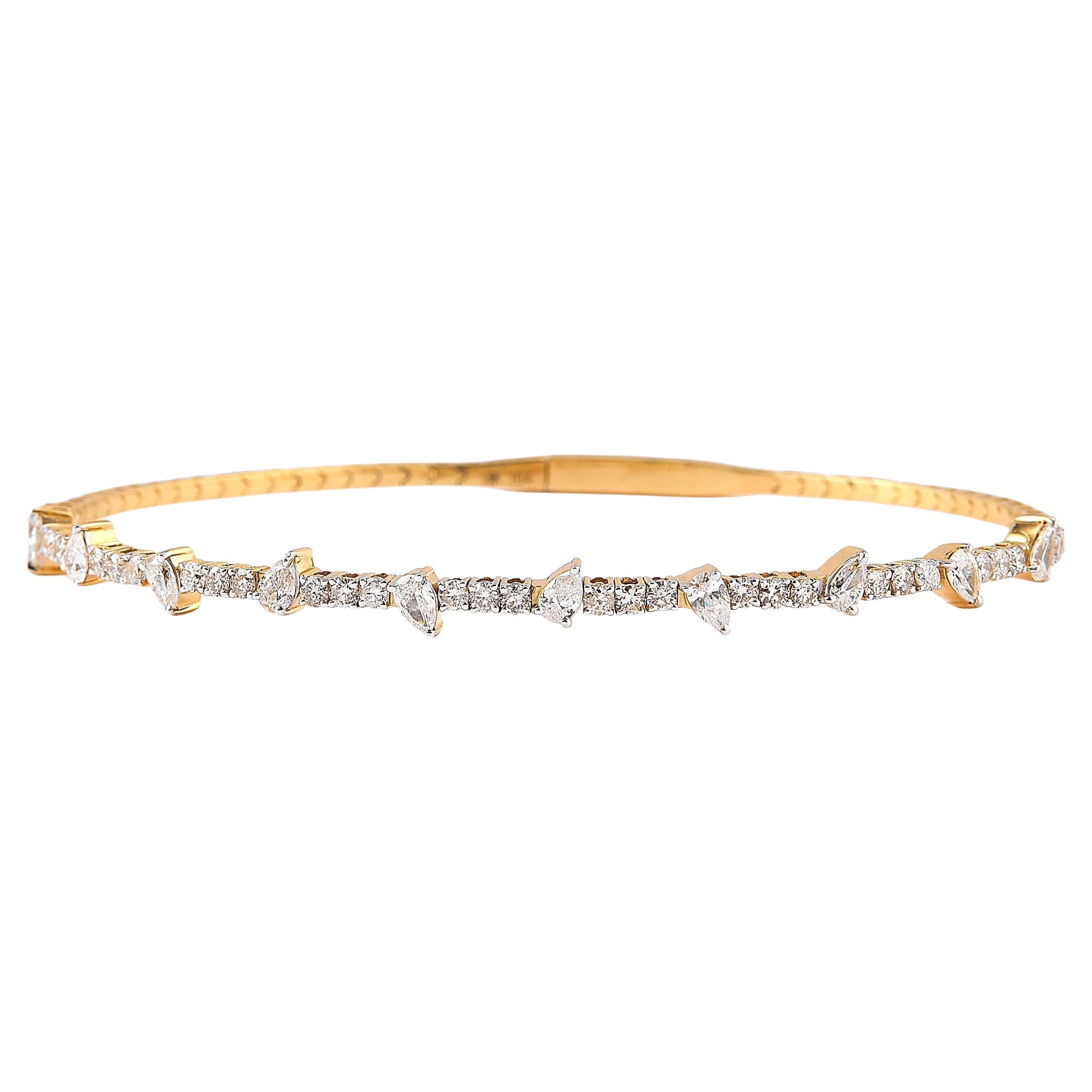 Pear Natural Diamond Station Stacking Bracelet in 14K Solid Gold (Certified) For Sale