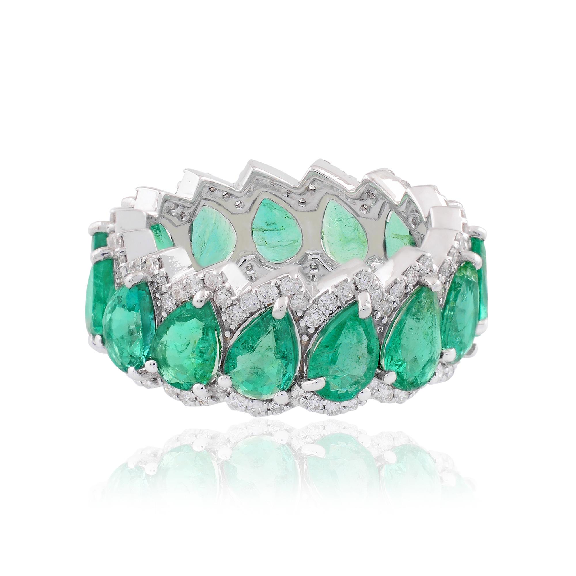 For Sale:  Pear Natural Emerald Band Ring Diamond Pave Solid 18k White Gold Fine Jewelry 4