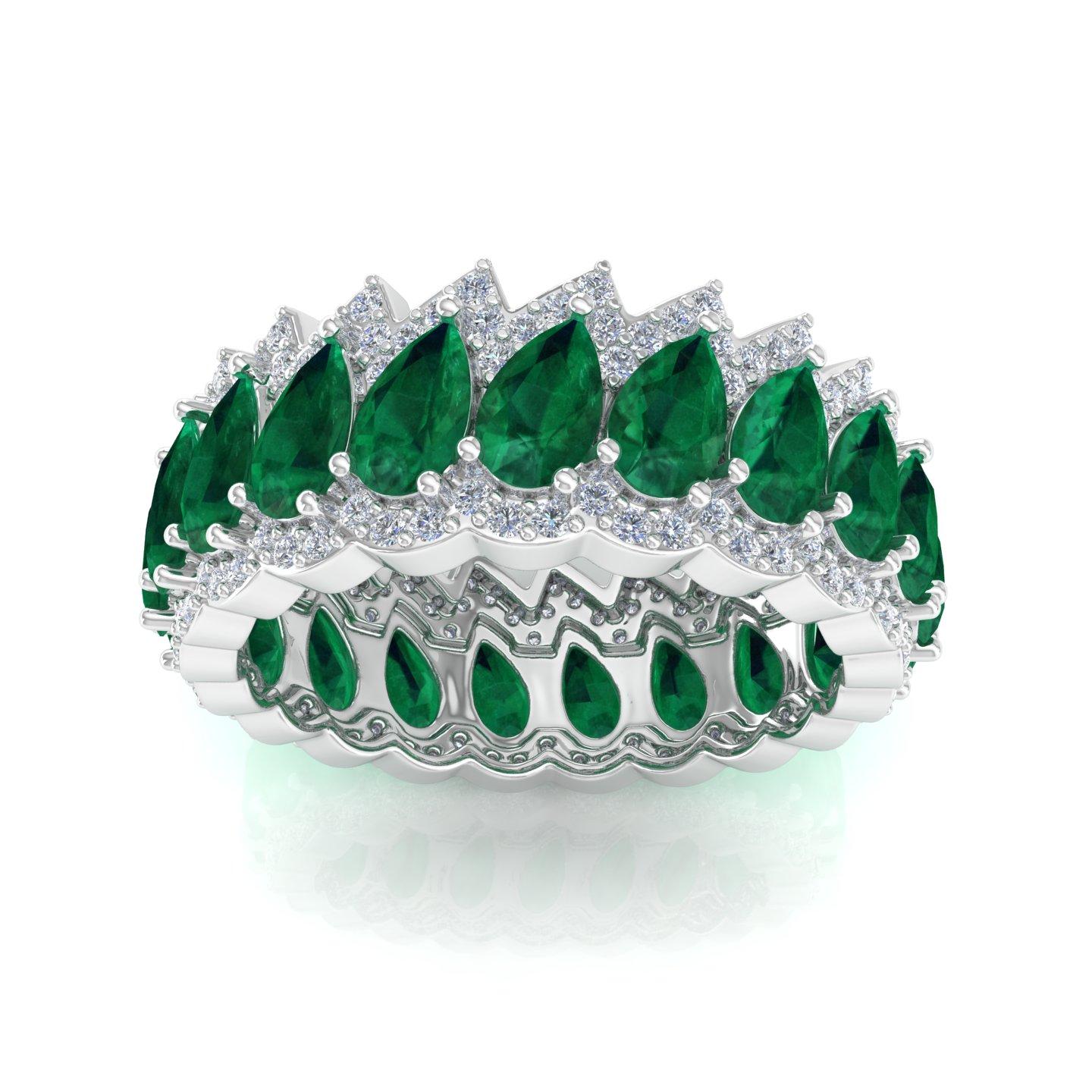 For Sale:  Pear Natural Emerald Band Ring Diamond Pave Solid 18k White Gold Fine Jewelry 8