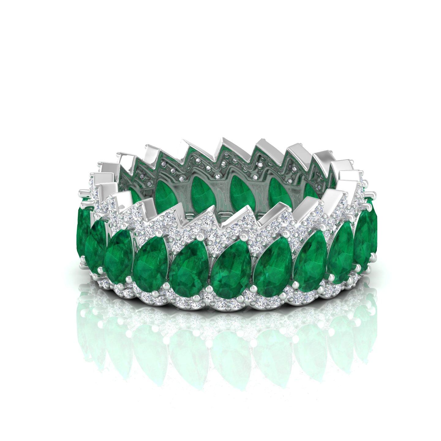 For Sale:  Pear Natural Emerald Band Ring Diamond Pave Solid 18k White Gold Fine Jewelry 10