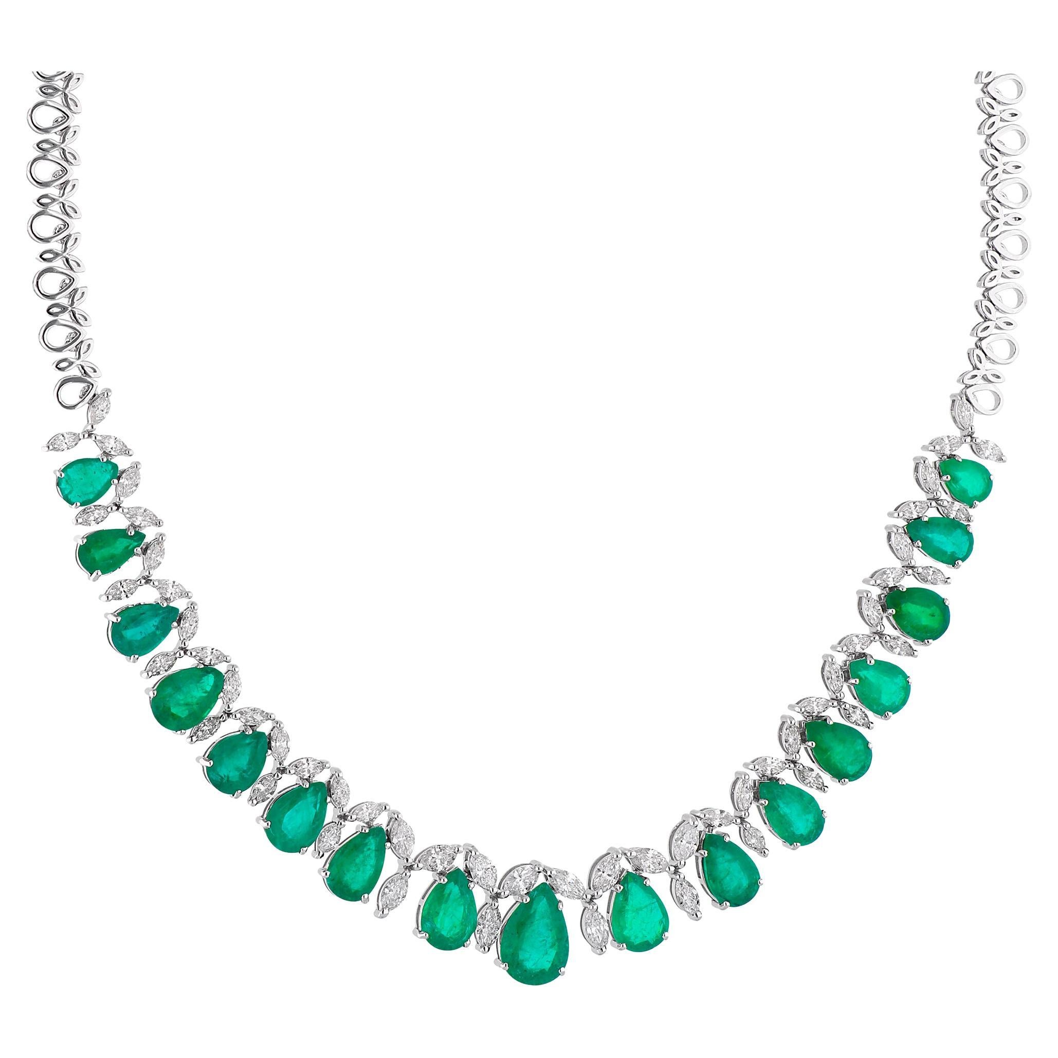 Pear Natural Emerald Choker Necklace Marquise Diamond 14k White Gold Jewelry For Sale