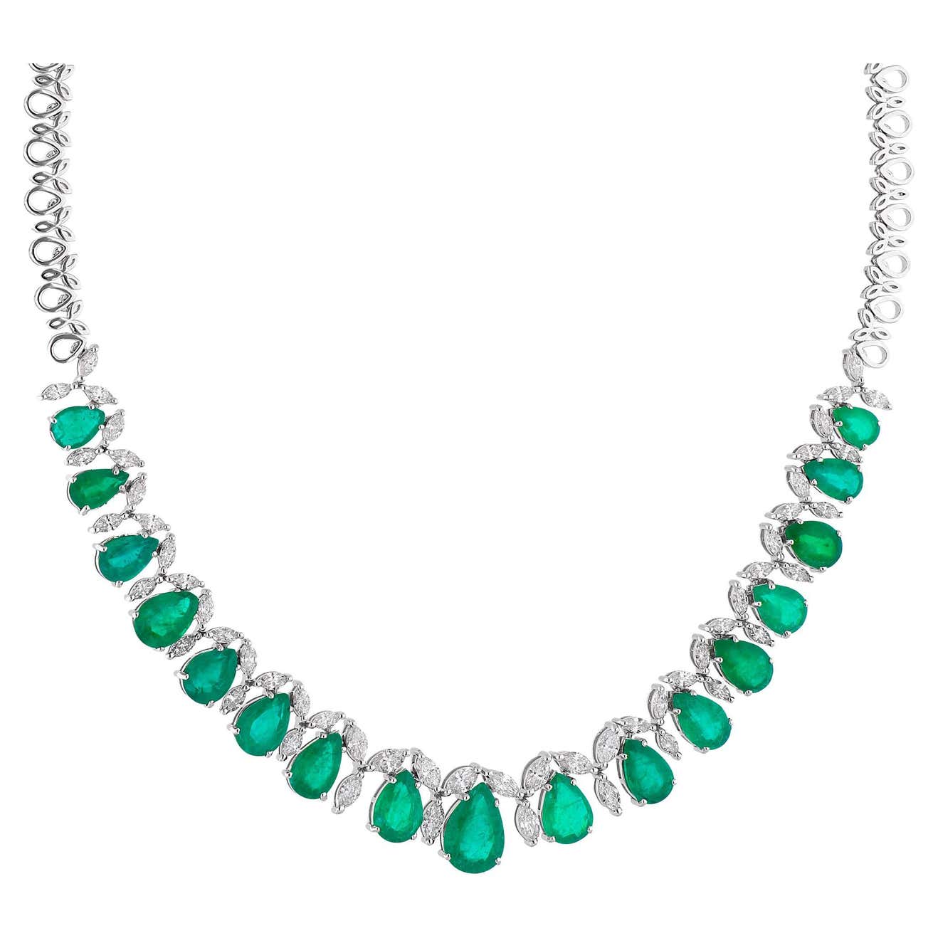 Kercisbeauty Pearl Choker Y Necklace With Emerald Green Gemstones Beads Heart Pendant Women Vintage Jewelry For Dress