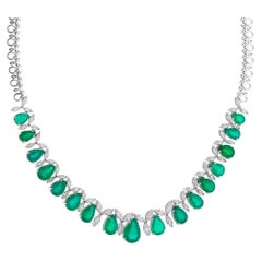 Pear Natural Emerald Choker Necklace Marquise Diamond 14k White Gold Jewelry