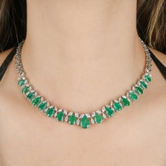 HRD Certfied 19ct Pear Cut Emerald Choker Necklace 4.25ct Diamond 14k White Gold