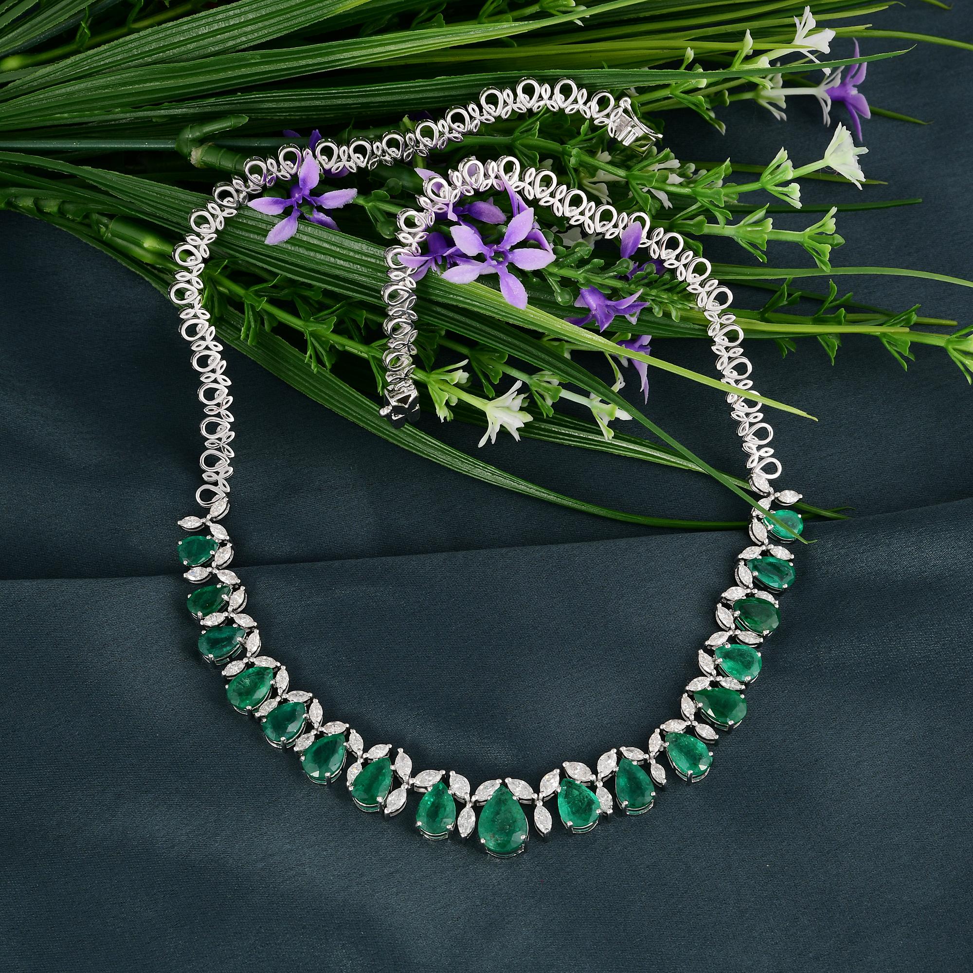 Collier ras du cou en Emeraude Naturelle Poire Marquise Diamant Bijoux en Or Blanc 18k Neuf - En vente à Diera, Dubai