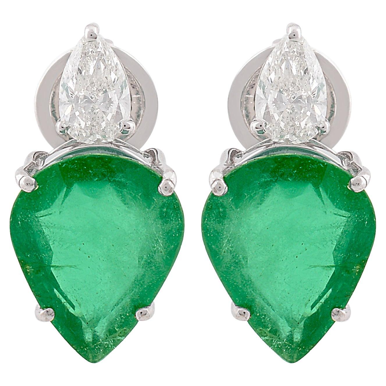 Orecchini a pera con diamante e smeraldo naturale in oro bianco 18 carati Gioielli per tutti i giorni
