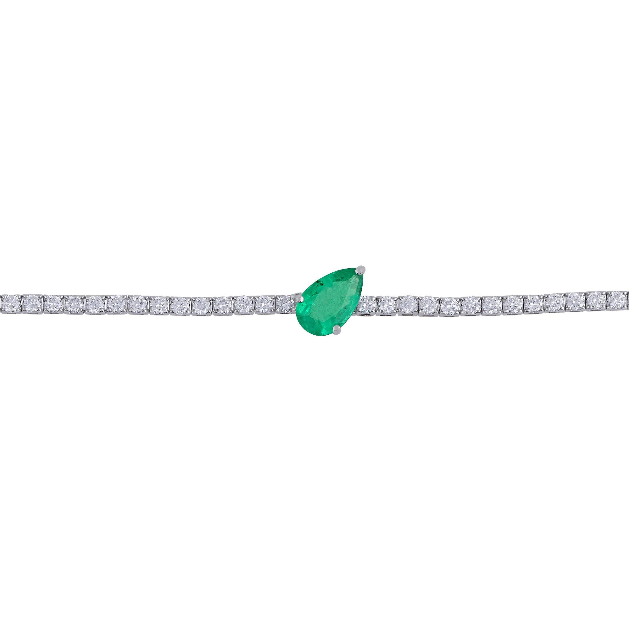 Pear Cut Pear Natural Emerald Gemstone Bracelet Diamond Solid 14k White Gold Jewelry For Sale