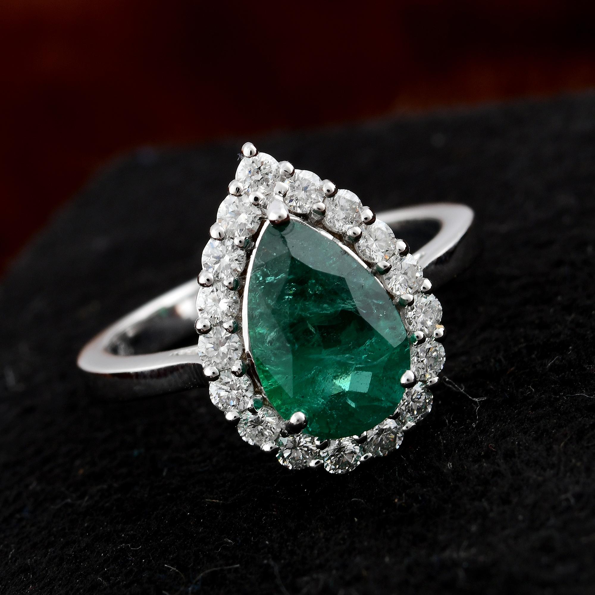 Esmeralda Natural Pera Anillo de Cóctel Diamante 18 Kilates Joyería de Oro Blanco Moderno en venta
