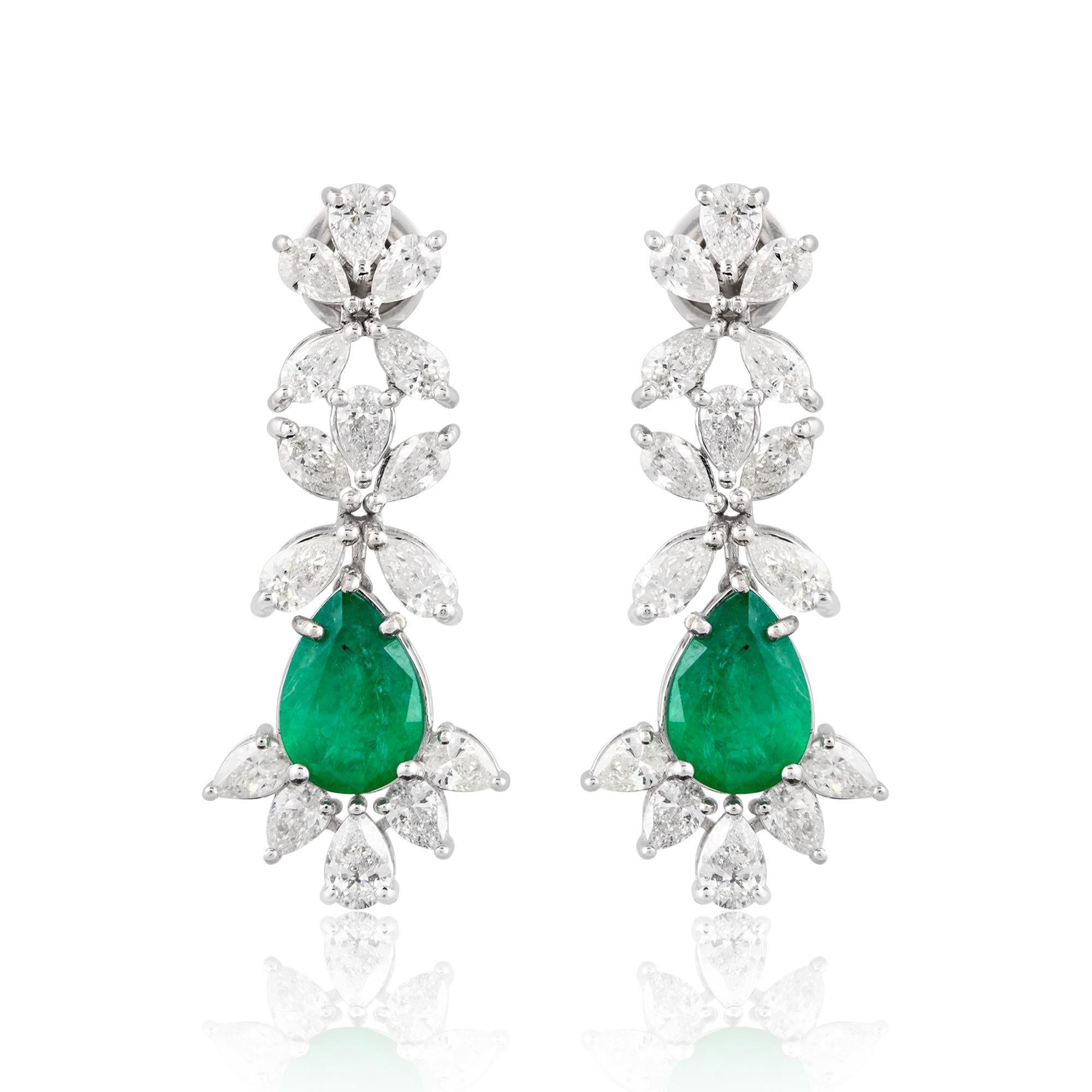 Birne Natürlicher Smaragd Edelstein Ohrringe Birne Diamant 18 Karat Weißgold