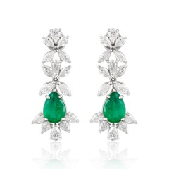 Birne Natürlicher Smaragd Edelstein Ohrringe Birne Diamant 18 Karat Weißgold