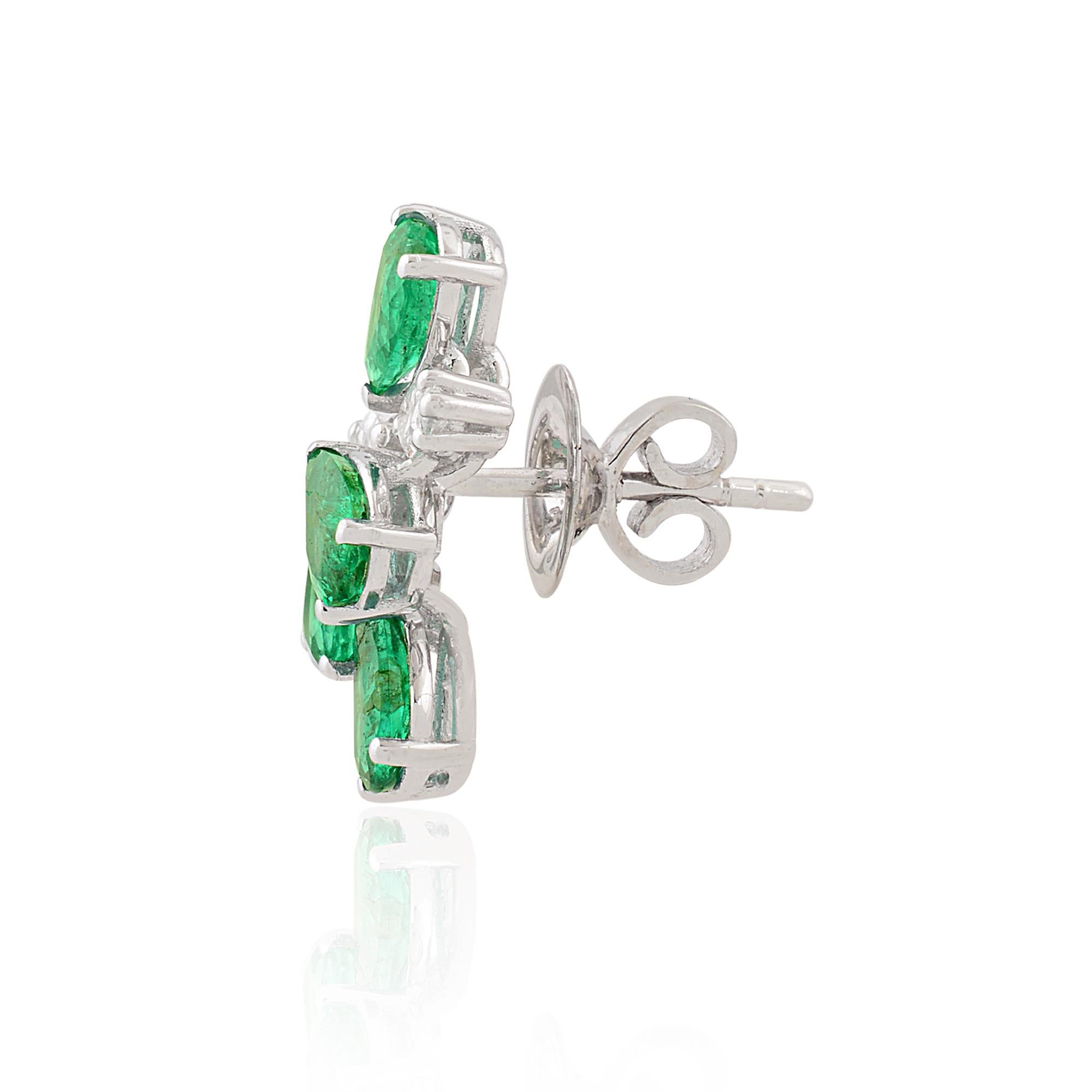Women's Pear Zambian Emerald Gemstone Designer Fine Stud Earrings Diamond 14k White Gold For Sale
