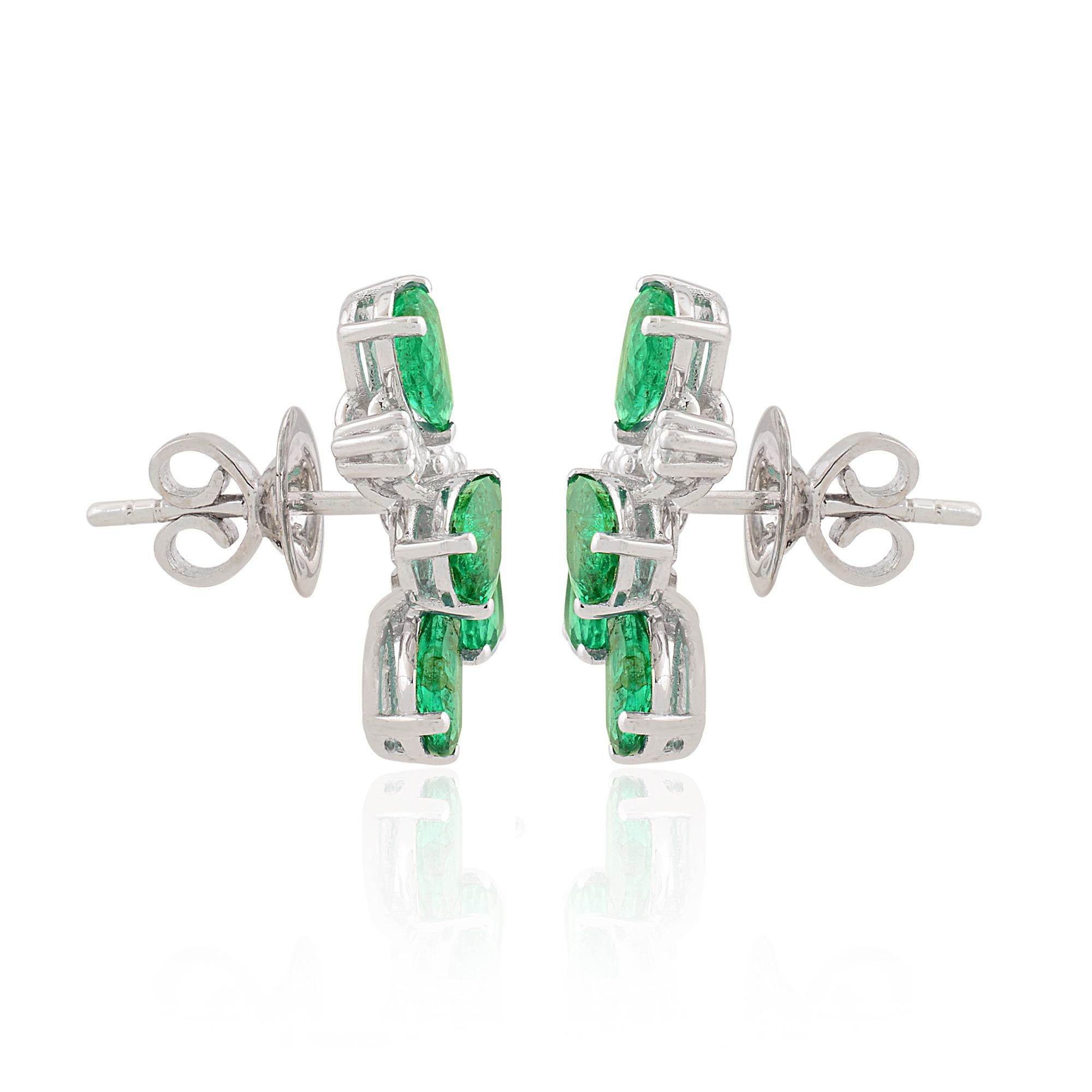 Pear Zambian Emerald Gemstone Designer Fine Stud Earrings Diamond 14k White Gold For Sale 1