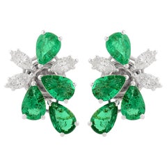 Pear Zambian Emerald Gemstone Designer Fine Stud Earrings Diamond 14k White Gold