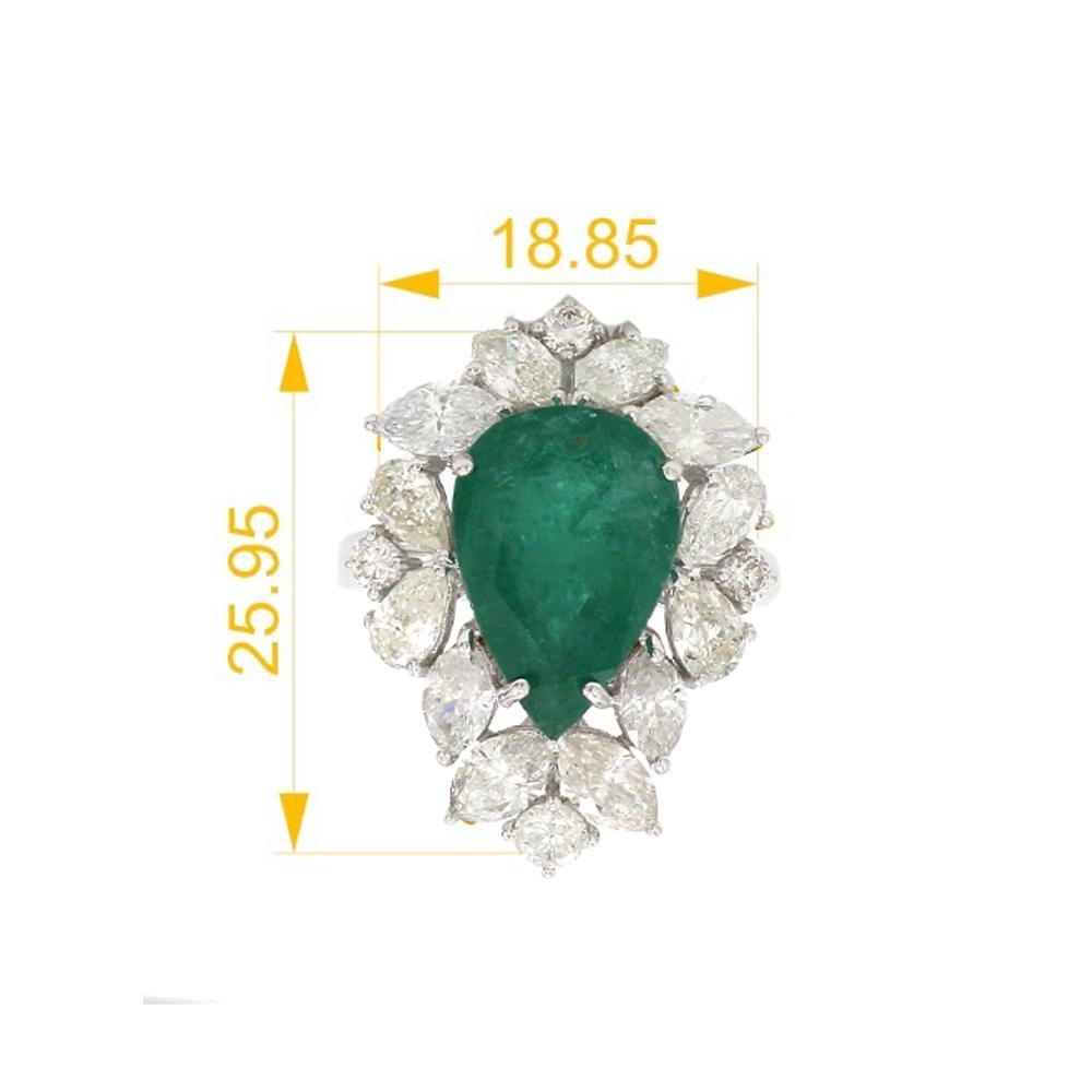 For Sale:  Pear Natural Emerald Gemstone Ring Diamond Solid 18k White Gold Fine Jewelry 5