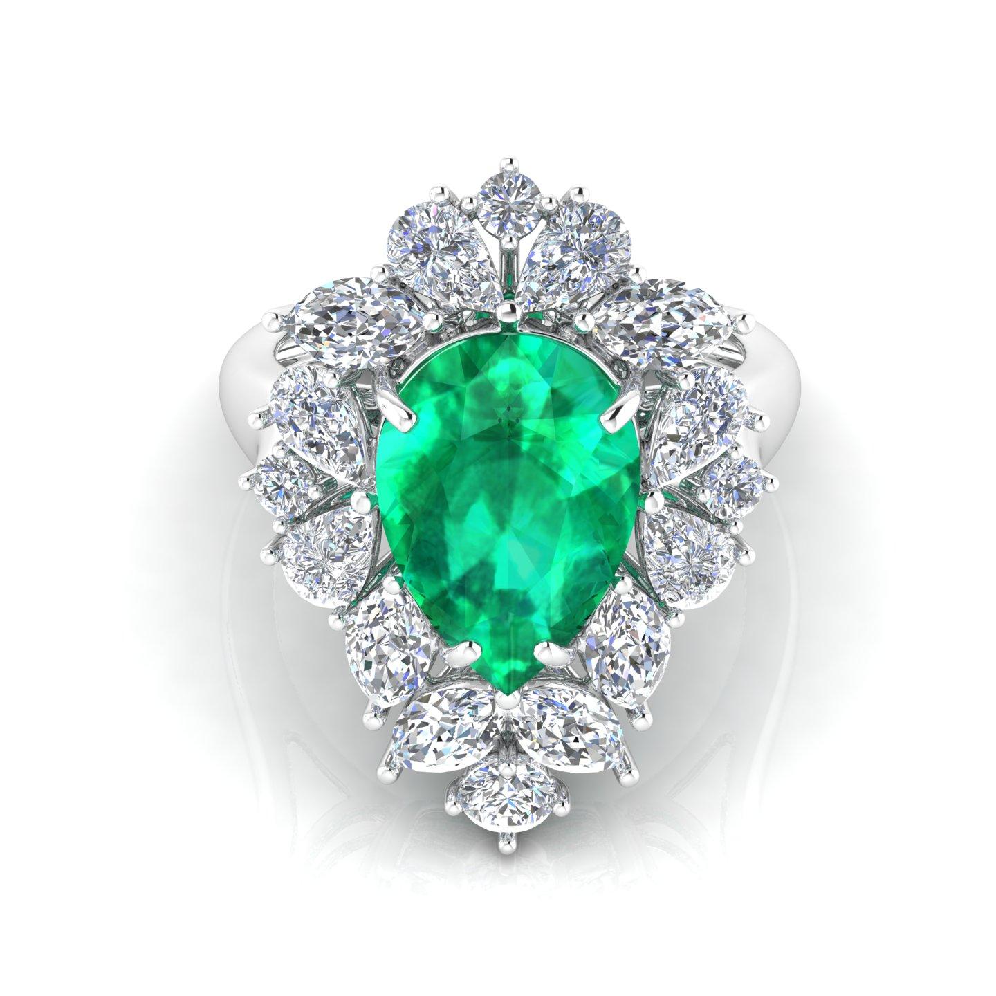 For Sale:  Pear Natural Emerald Gemstone Ring Diamond Solid 18k White Gold Fine Jewelry 7