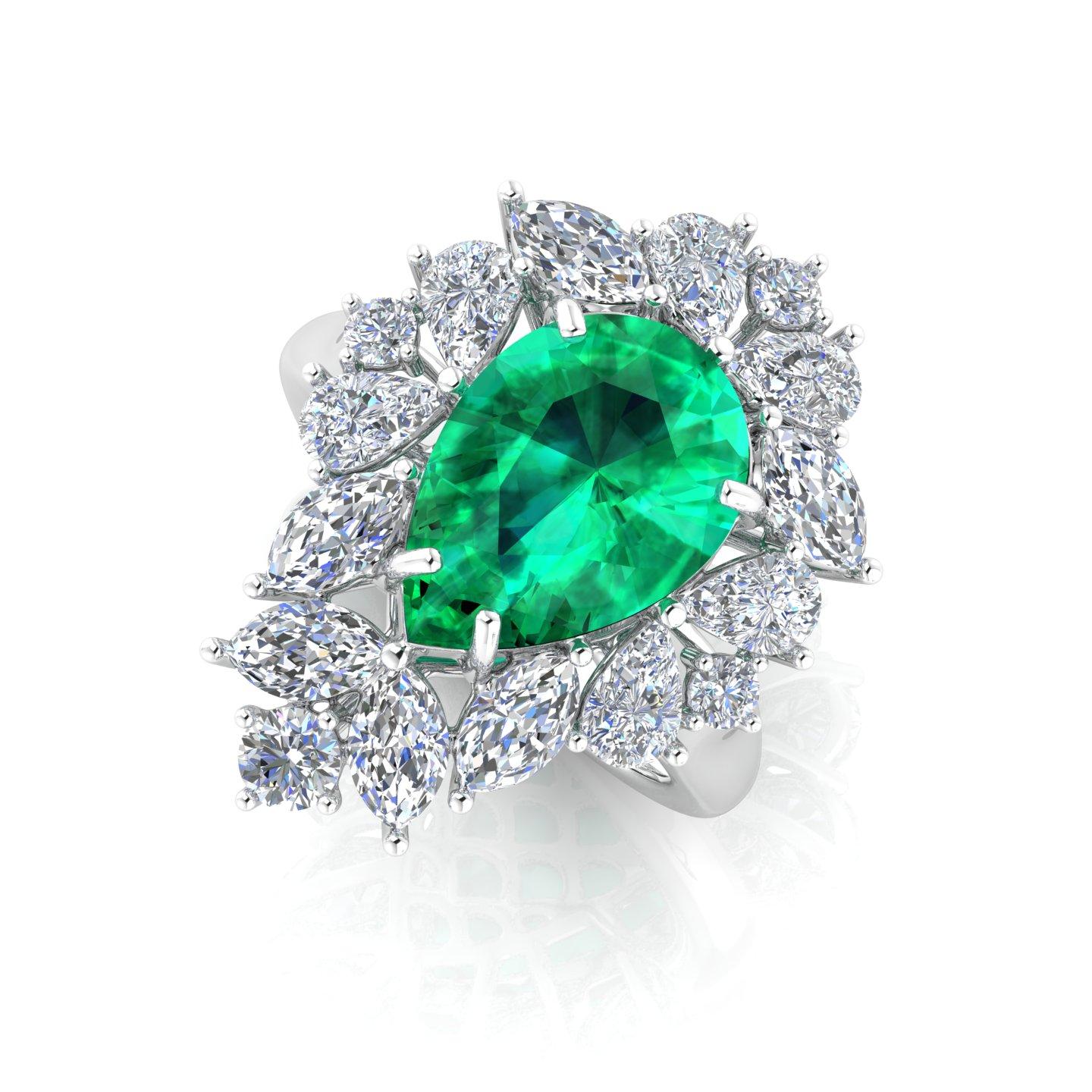 For Sale:  Pear Natural Emerald Gemstone Ring Diamond Solid 18k White Gold Fine Jewelry 8