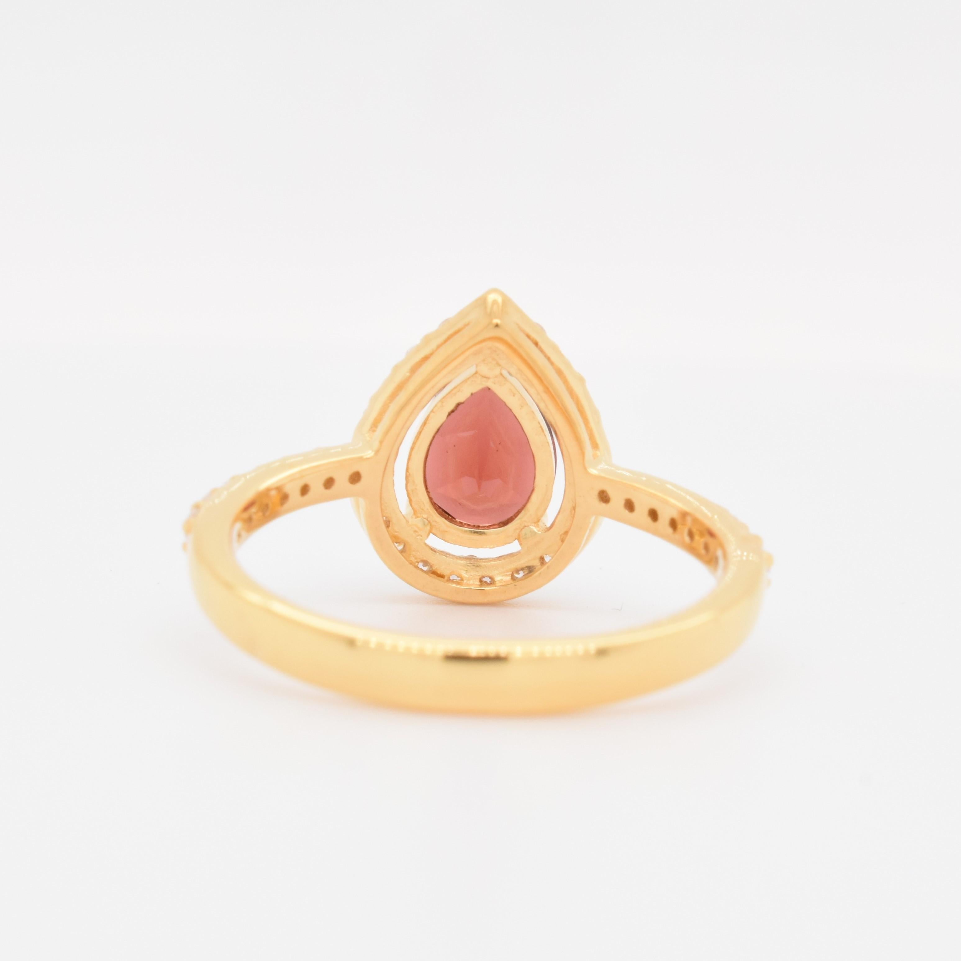 Pear Cut Pear Natural Garnet And CZ Yellow Gold Over Sterling Silver Ring For Sale
