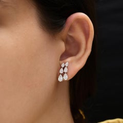 Pear Natural SI/HI 2.19 Ct Diamond Cluster Stud Earrings 18 Karat White Gold