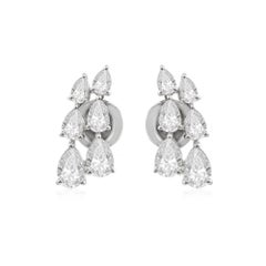 Pendientes de oro blanco de 18 quilates con diamantes en racimo pera natural SI/HI de 2,19 quilates