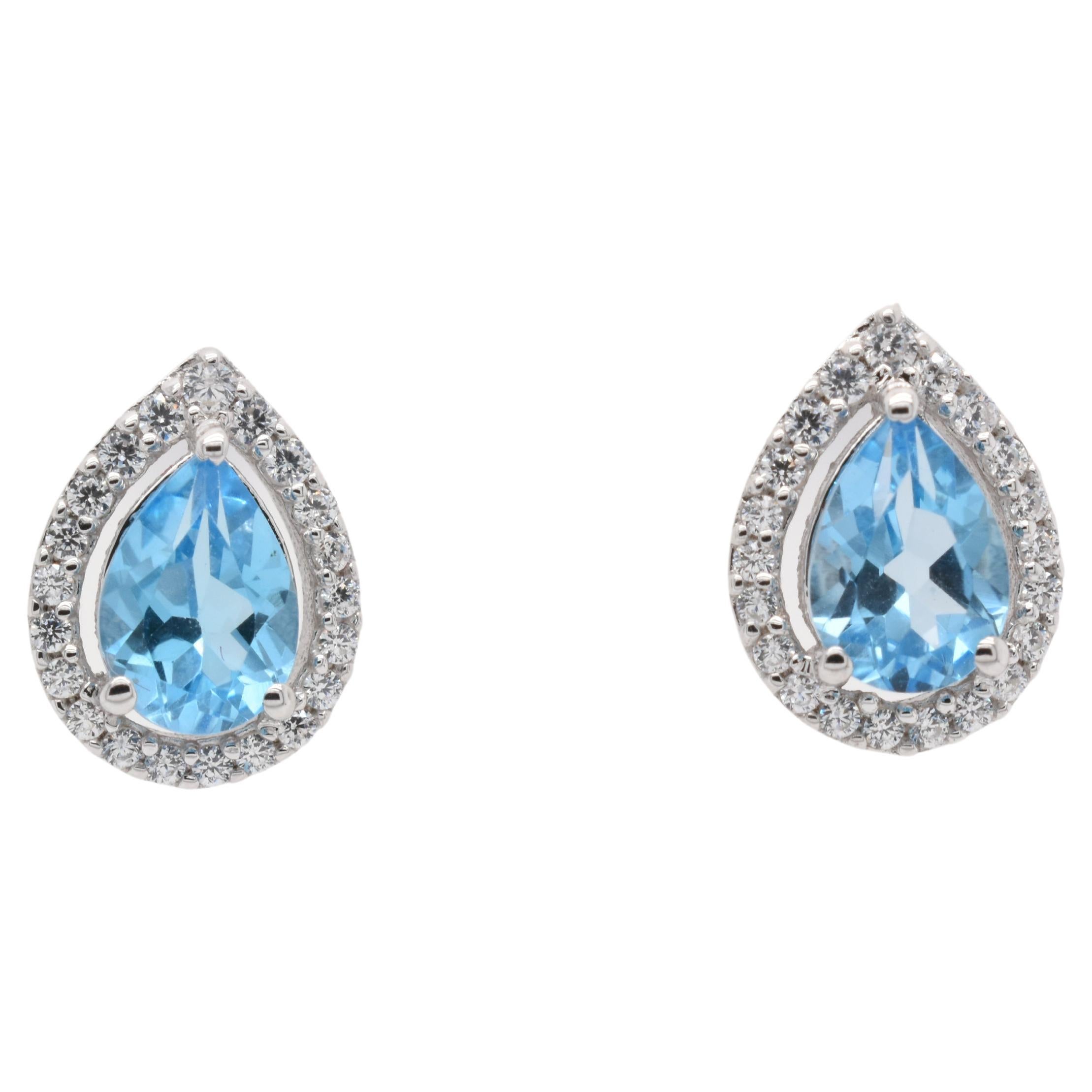 V3 Jewelry 925 Sterling Silver 1.22 Carat Round Cut Natural London Blue Topaz Hoop Earrings for Women main image 1