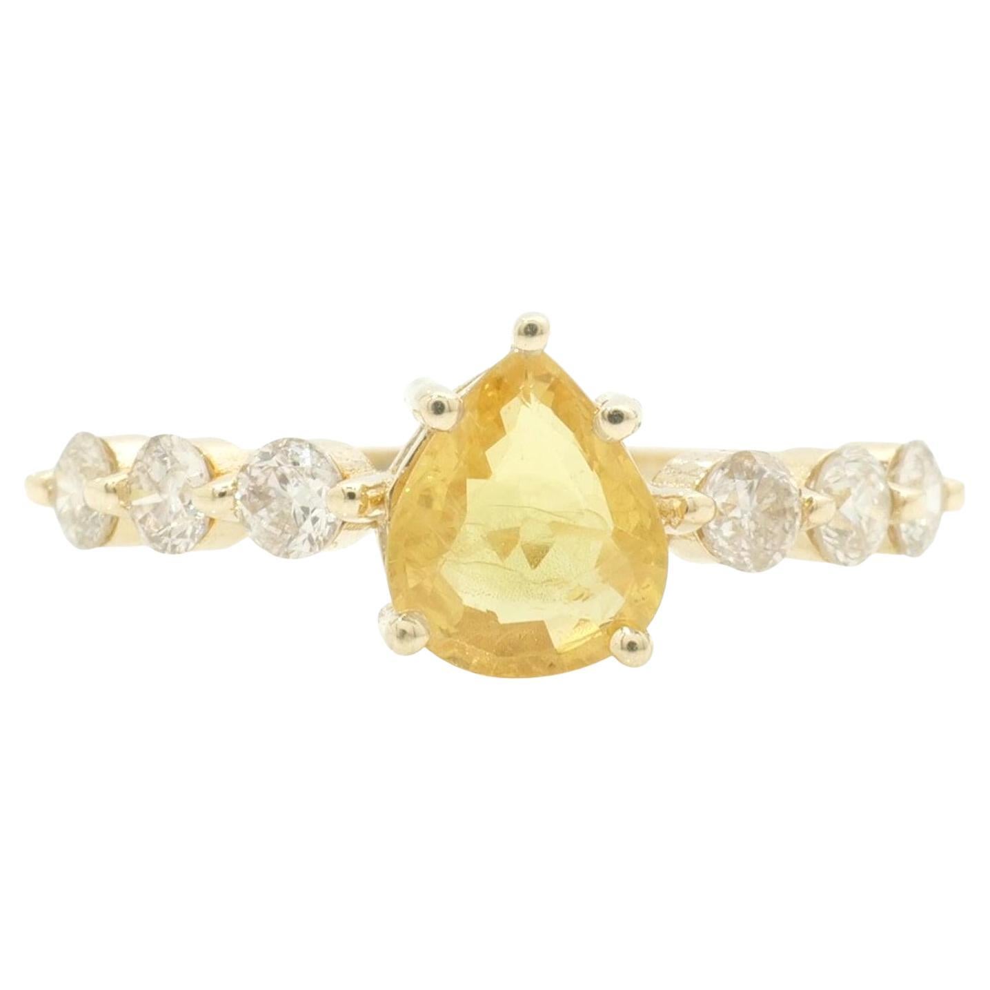 Pear Natural Yellow Sapphire 
Diamond Ring in 14K Solid Gold (Certified) For Sale