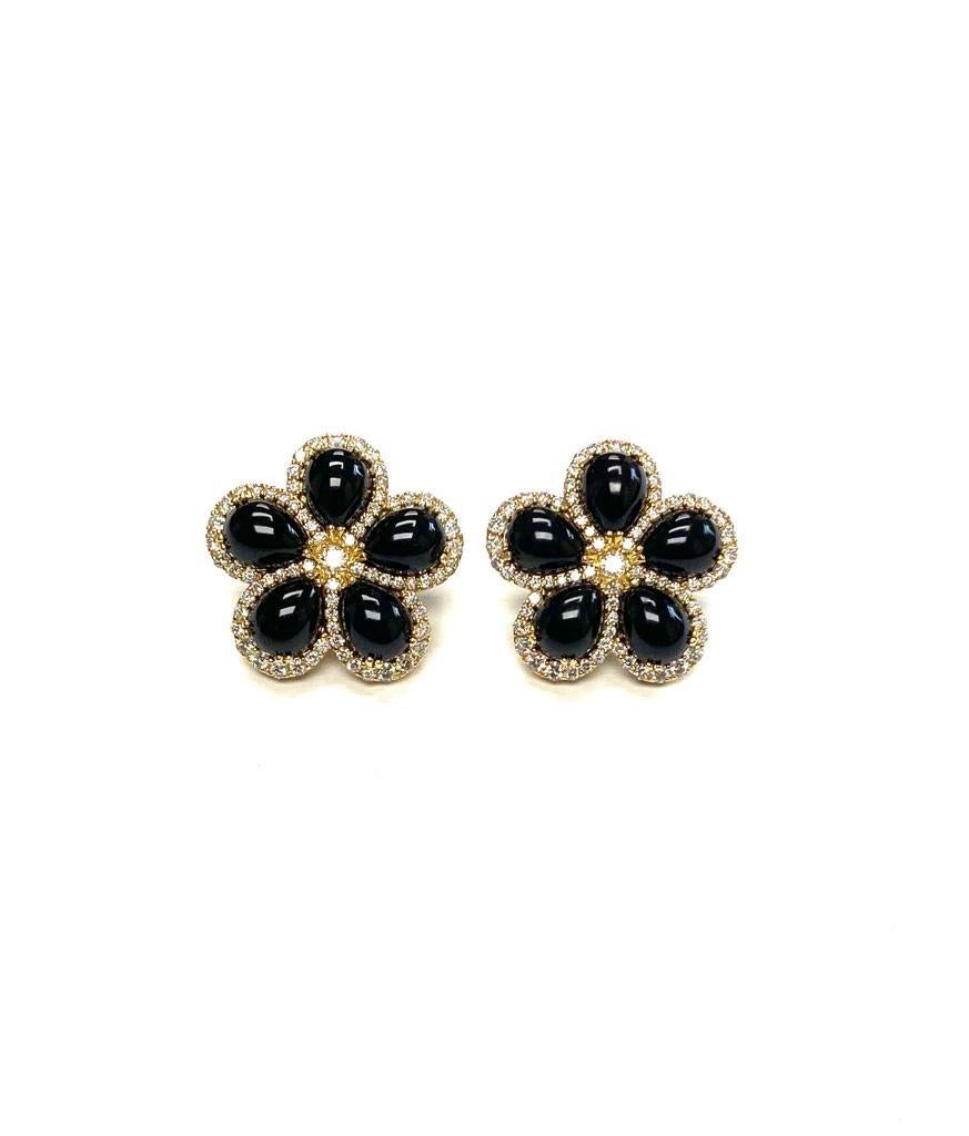Contemporary Goshwara Pear Onyx Cluster And Diamond Earrings